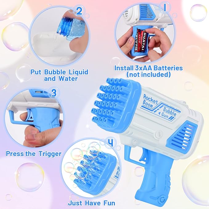 2-in-1 Electric Bazooka Bubble Gun – Automatic Bubble Maker Toy for Kids, Perfect Gift for Parties & Summer Fun