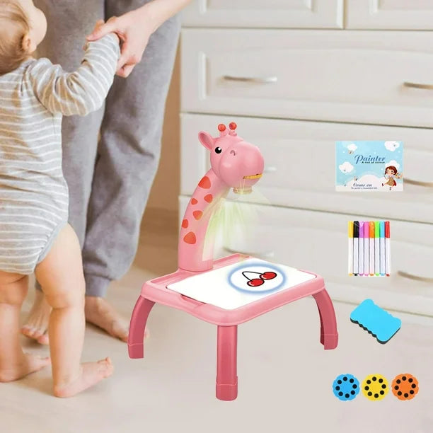 Sunnimix Yellow Giraffe Musical Projection Drawing Board for Toddlers - 3 Modes Erasable Graffiti Crafts Toy with Watercolor Pens, Educational Gift for Boys & Girls
