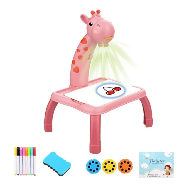 Sunnimix Yellow Giraffe Musical Projection Drawing Board for Toddlers - 3 Modes Erasable Graffiti Crafts Toy with Watercolor Pens, Educational Gift for Boys & Girls