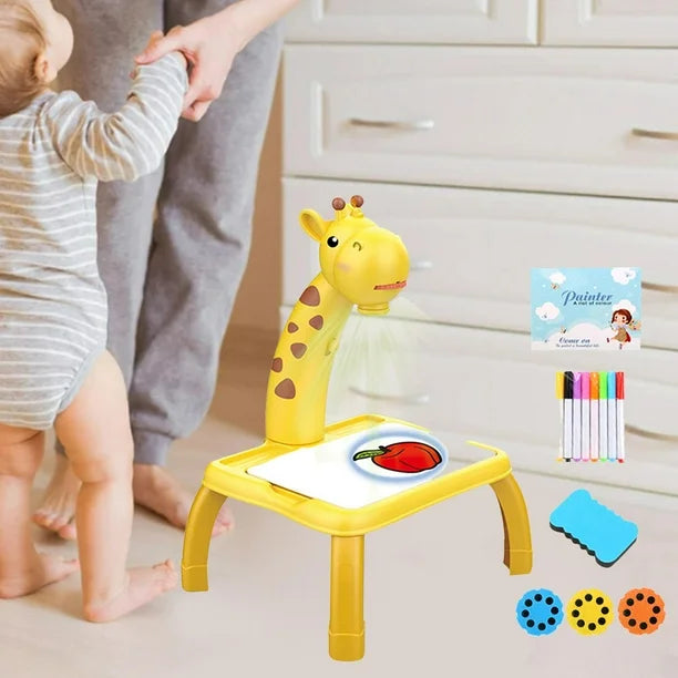 Sunnimix Yellow Giraffe Musical Projection Drawing Board for Toddlers - 3 Modes Erasable Graffiti Crafts Toy with Watercolor Pens, Educational Gift for Boys & Girls