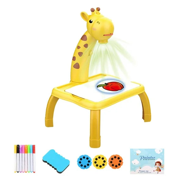 Sunnimix Yellow Giraffe Musical Projection Drawing Board for Toddlers - 3 Modes Erasable Graffiti Crafts Toy with Watercolor Pens, Educational Gift for Boys & Girls