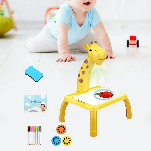 Sunnimix Yellow Giraffe Musical Projection Drawing Board for Toddlers - 3 Modes Erasable Graffiti Crafts Toy with Watercolor Pens, Educational Gift for Boys & Girls