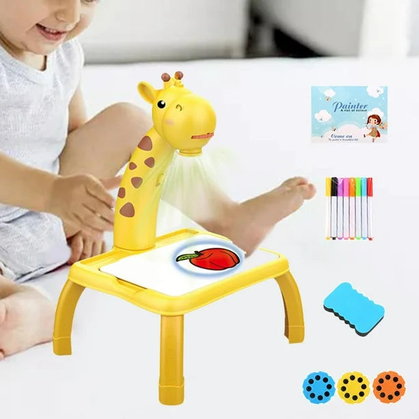 Sunnimix Yellow Giraffe Musical Projection Drawing Board for Toddlers - 3 Modes Erasable Graffiti Crafts Toy with Watercolor Pens, Educational Gift for Boys & Girls