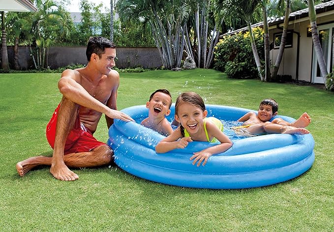 Intex Crystal Blue 5ft Inflatable Kids Pool – Portable Foldable Outdoor Swimming Pool for Toddlers & Children, 3-Ring Design, 87 Gallon (330L) Capacity – Model 58426NP