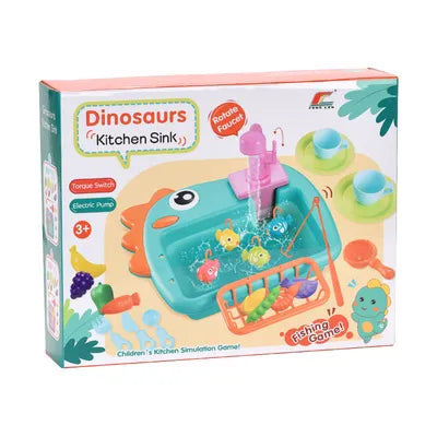 Dinosaur-Themed Electric Pump Kitchen Sink Toy for Kids 3+ – Interactive Pretend Play Set with Rohrle Faucet, Torque Switch & Fishing Game – Educational Simulation Toy for Toddlers"