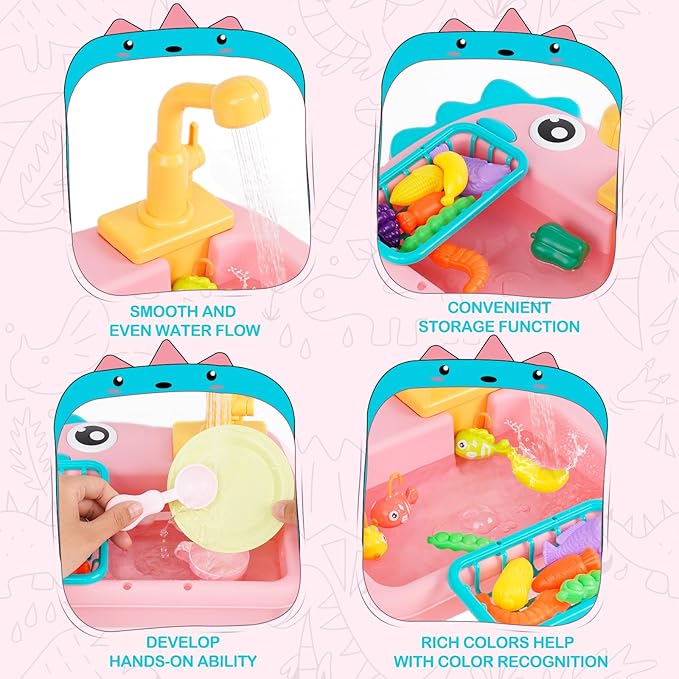 Dinosaur-Themed Electric Pump Kitchen Sink Toy for Kids 3+ – Interactive Pretend Play Set with Rohrle Faucet, Torque Switch & Fishing Game – Educational Simulation Toy for Toddlers"