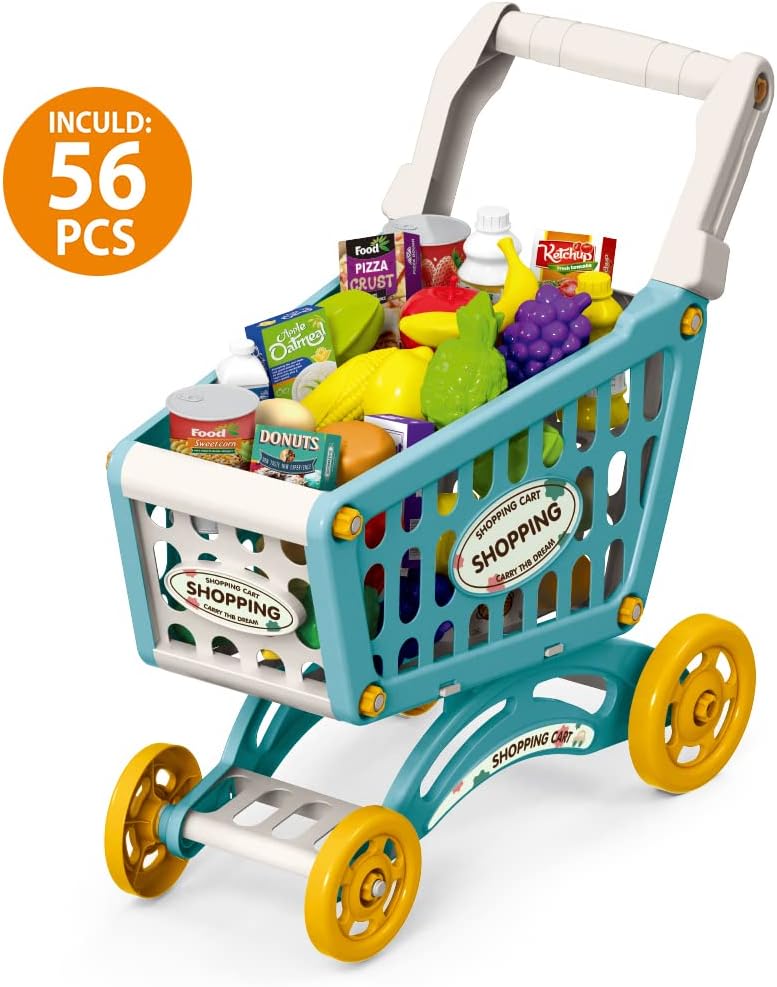 Little Story 56-Piece Green Market Shopping Cart Play Set (Ages 3+) Little Story Market Shopping Cart Toy Set- 56 PCS Just for Child Shopping Play Set item.922-09A