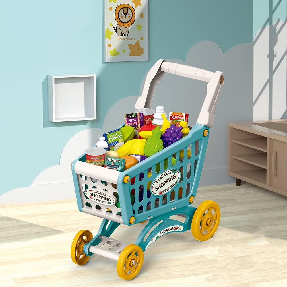 Little Story 56-Piece Green Market Shopping Cart Play Set (Ages 3+) Little Story Market Shopping Cart Toy Set- 56 PCS Just for Child Shopping Play Set item.922-09A