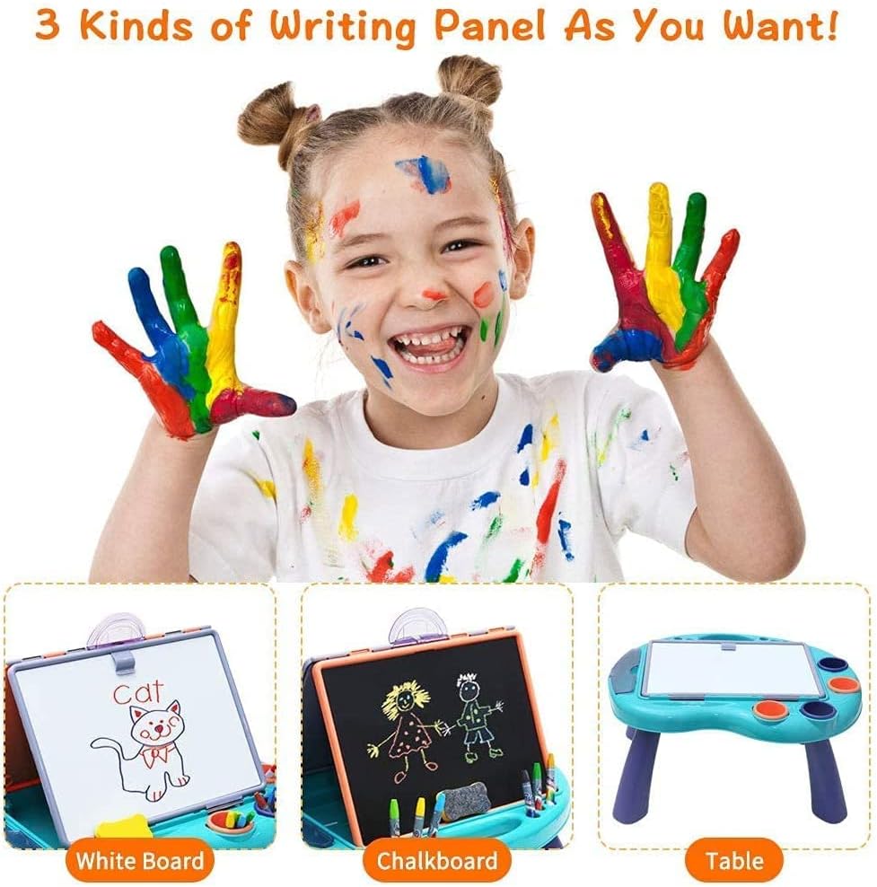 2-in-1 Kids Tabletop Art Easel: Double-Sided Magnetic Chalkboard & Dry-Erase Board for Toddlers | Adjustable Wooden Standing Easel