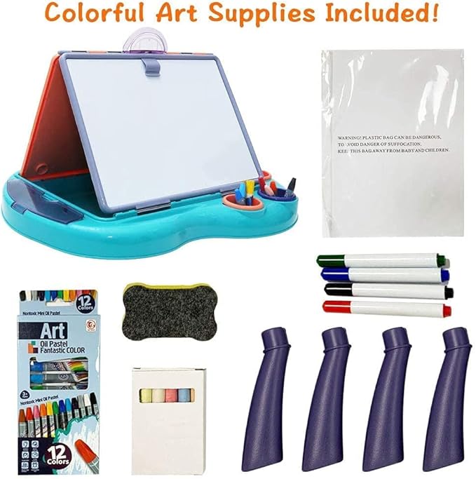 2-in-1 Kids Tabletop Art Easel: Double-Sided Magnetic Chalkboard & Dry-Erase Board for Toddlers | Adjustable Wooden Standing Easel
