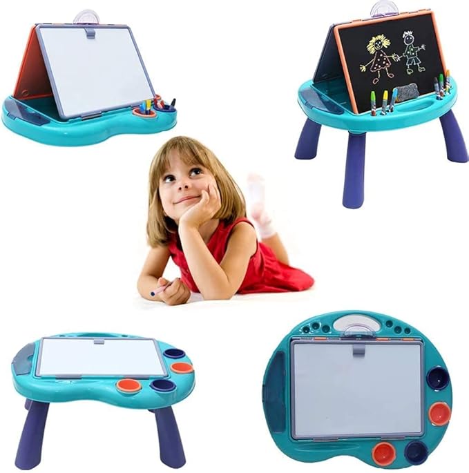 2-in-1 Kids Tabletop Art Easel: Double-Sided Magnetic Chalkboard & Dry-Erase Board for Toddlers | Adjustable Wooden Standing Easel
