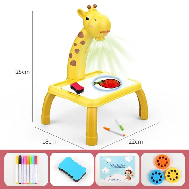 Sunnimix Yellow Giraffe Musical Projection Drawing Board for Toddlers - 3 Modes Erasable Graffiti Crafts Toy with Watercolor Pens, Educational Gift for Boys & Girls